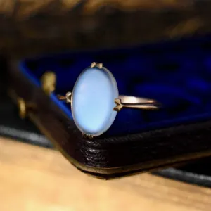 Natural Oval Cut Rainbow Moonstone Solitaire Edwardian Vintage Ring - 14k Rose Gold Vermeil Rings