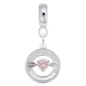 October Birthstone Charm Dangle Bead In Sterling Silver