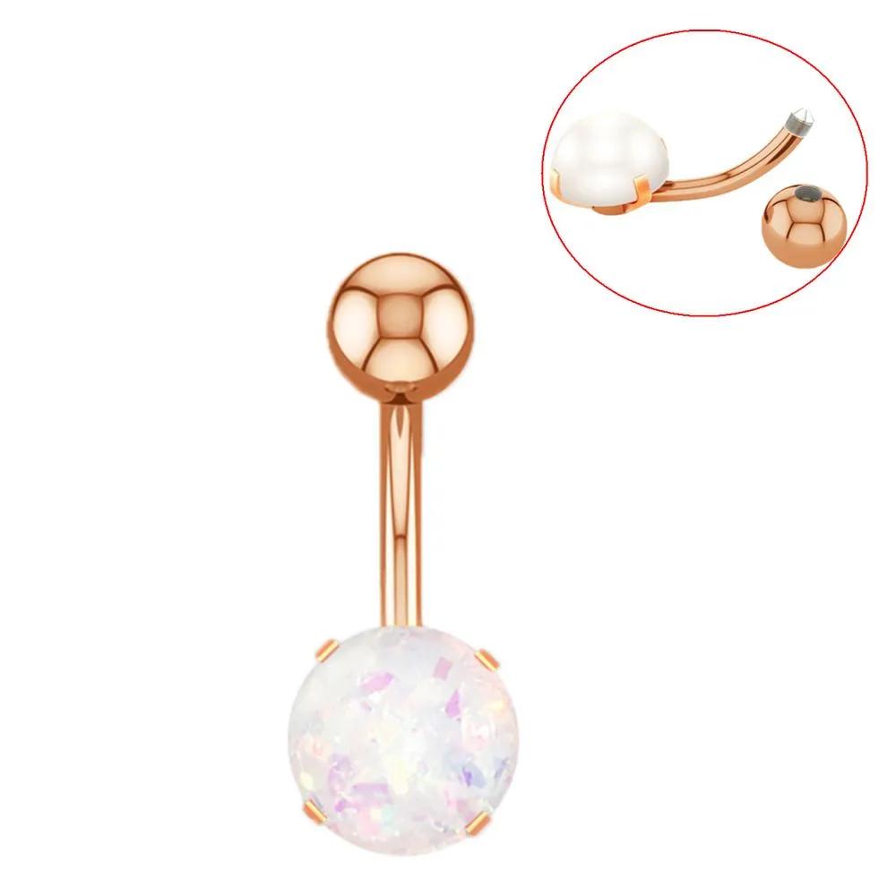 Opal Belly Button Ring Barbell Surgical Steel Navel Piercing Body Jewelry Punk Jewelry Navel Rings