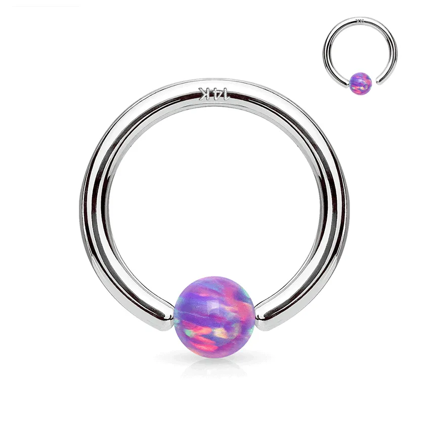 Opal Captive Bead Body Jewellery in 14K White Gold