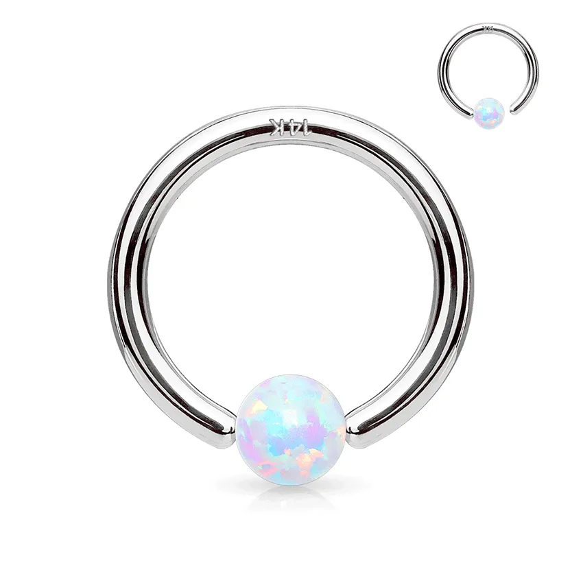 Opal Captive Bead Body Jewellery in 14K White Gold