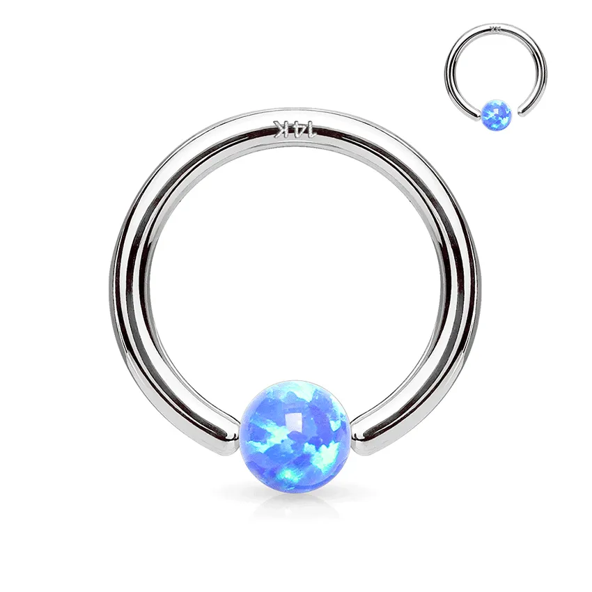 Opal Captive Bead Body Jewellery in 14K White Gold