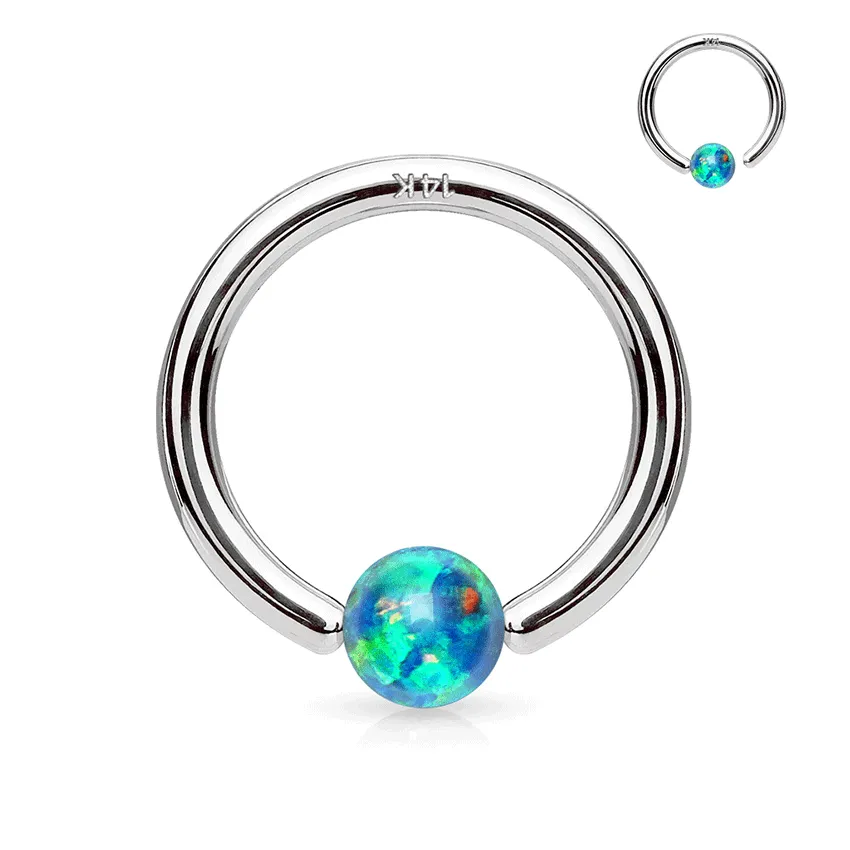 Opal Captive Bead Body Jewellery in 14K White Gold