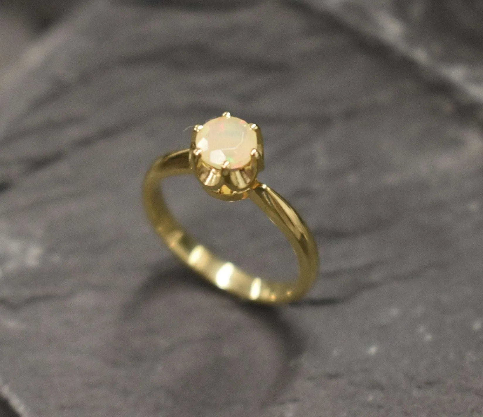 Opal Solitaire Gold Ring -  Dainty Opal Ring - Opal Promise Ring