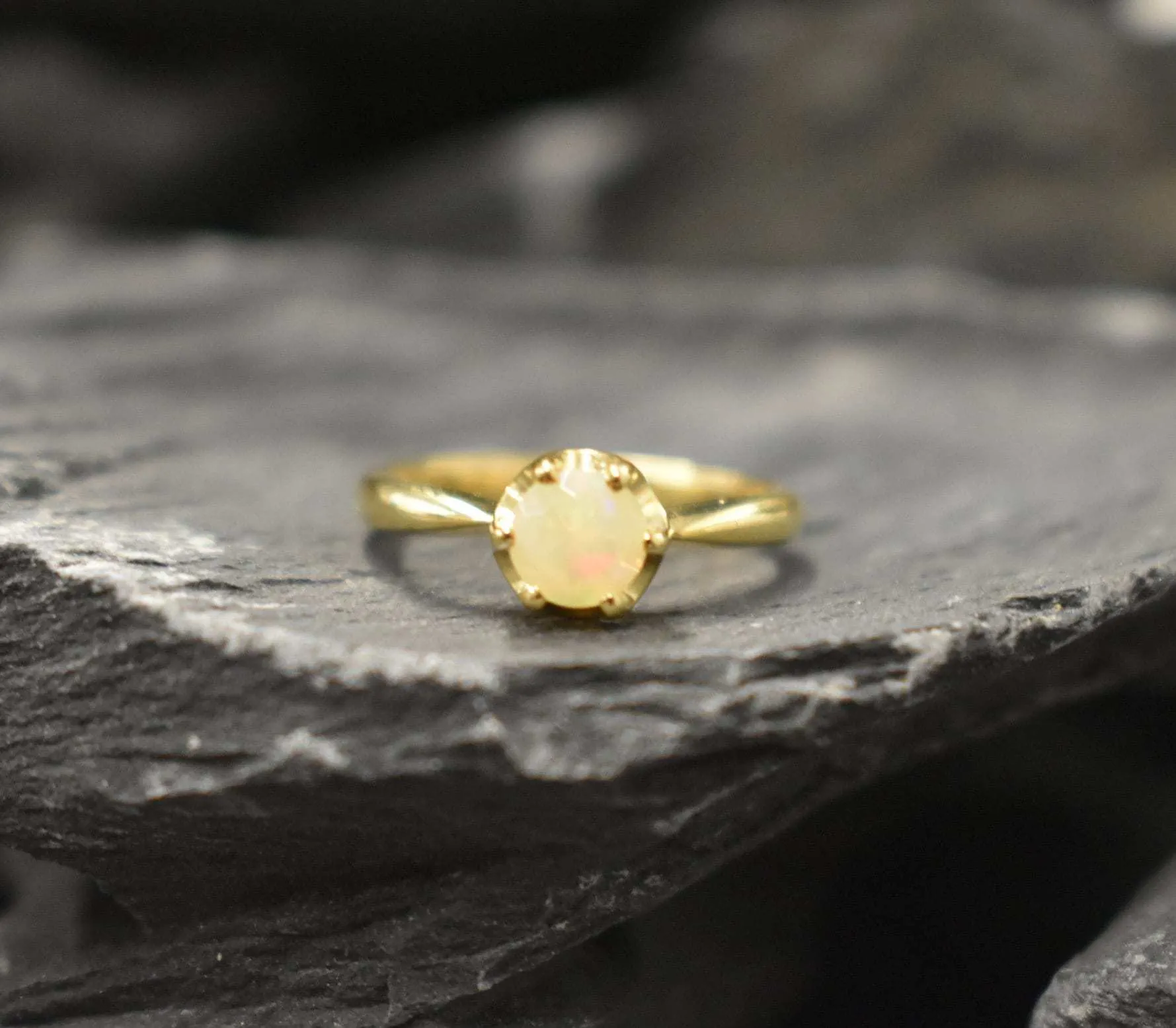 Opal Solitaire Gold Ring -  Dainty Opal Ring - Opal Promise Ring