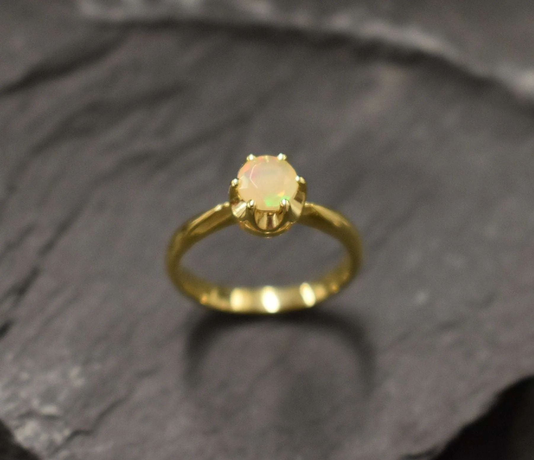 Opal Solitaire Gold Ring -  Dainty Opal Ring - Opal Promise Ring