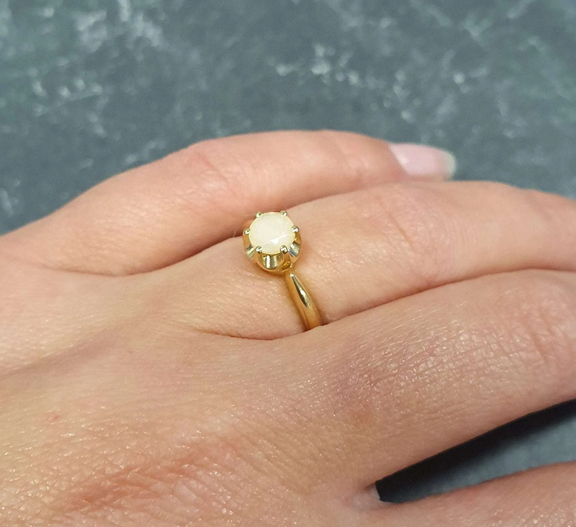 Opal Solitaire Gold Ring -  Dainty Opal Ring - Opal Promise Ring