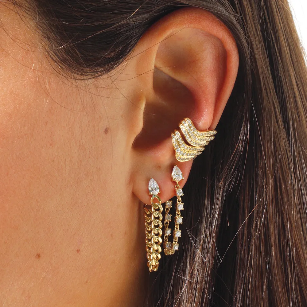 PAIR OF PEAR DIAMOND CUBAN LINK LOOP EARRING