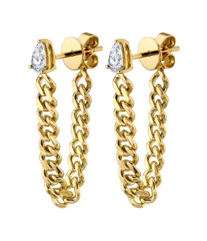 PAIR OF PEAR DIAMOND CUBAN LINK LOOP EARRING