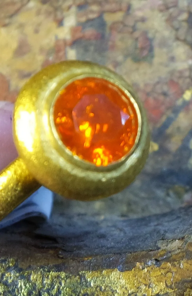 Paola Ferro 22k Round Faceted Mexican Fire Opal Ring