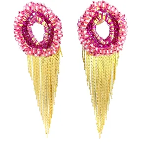 Pink Crystal & Gold Fringe Earring