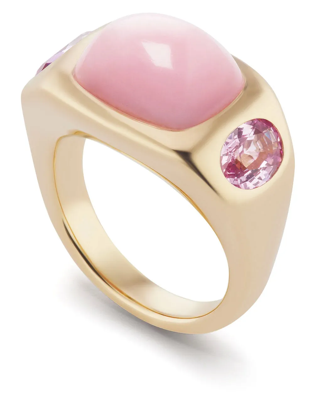 Pink Opal Cabochon with Oval Pink Sapphire Gypsy Ring