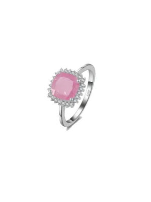 Pink Opal Ring Sterling Silver 925 Cubic Zirconia Waterproof Hypoallergenic Square Birthstone Jewelry