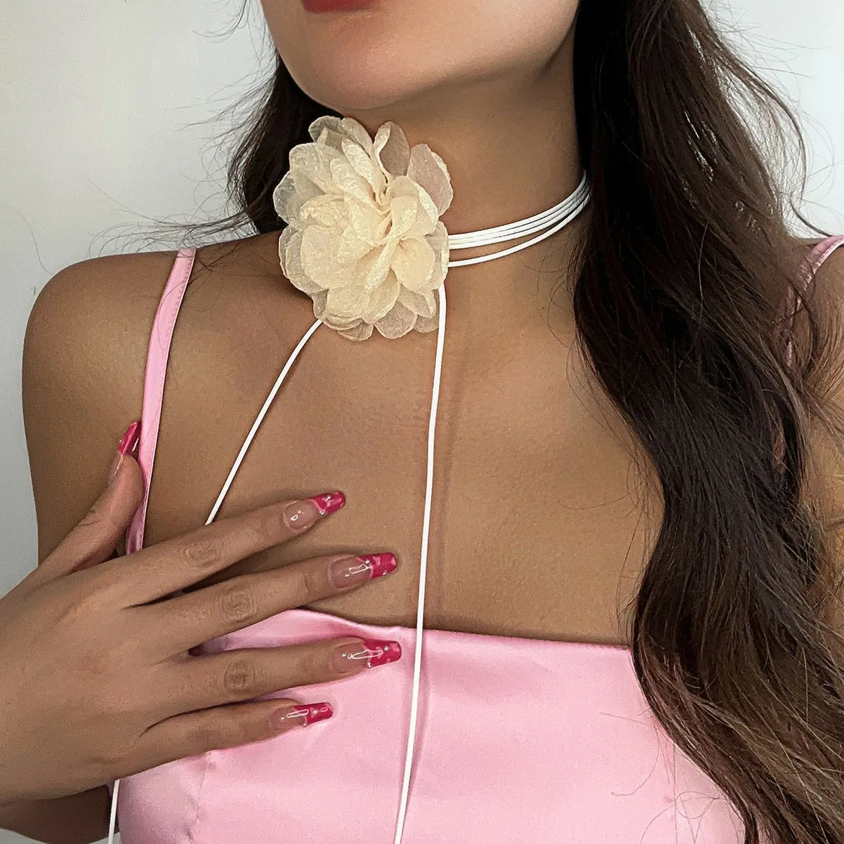 Purpdrank - Romantic Gothic Big Rose Flower Clavicle Chain Necklace for Women Ladies Korean Fashion Adjustable Rope Choker Y2K Accessories