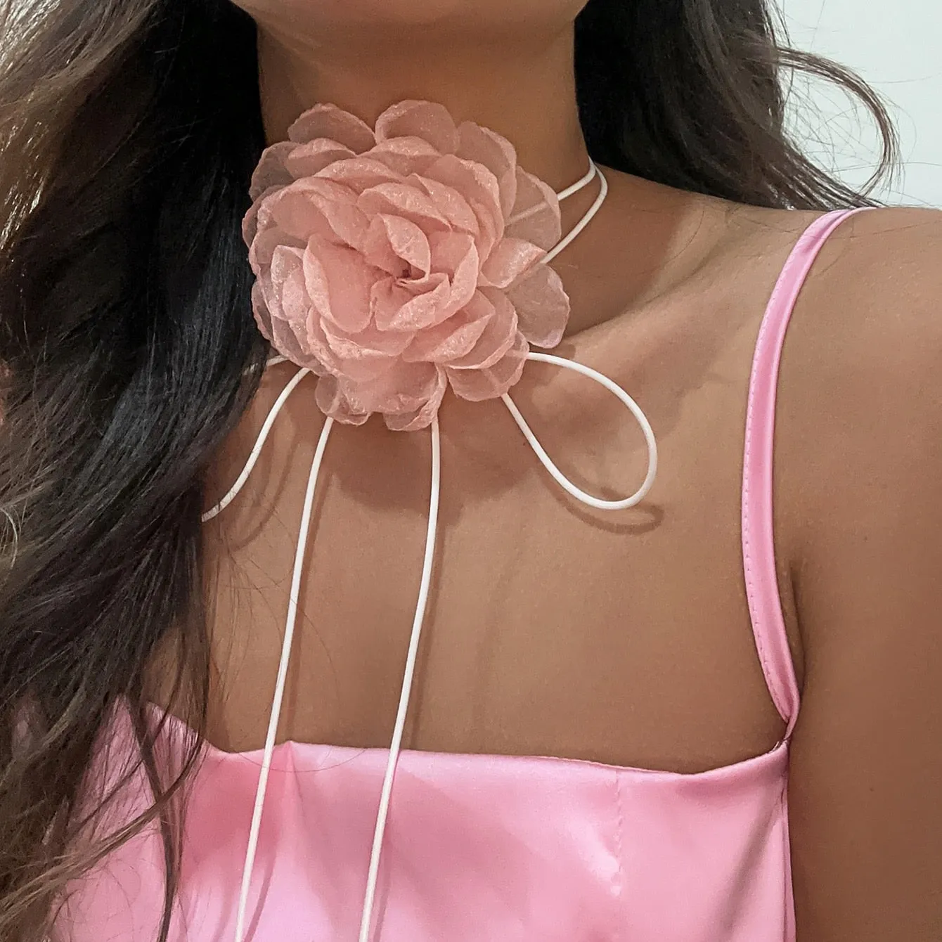 Purpdrank - Romantic Gothic Big Rose Flower Clavicle Chain Necklace for Women Ladies Korean Fashion Adjustable Rope Choker Y2K Accessories