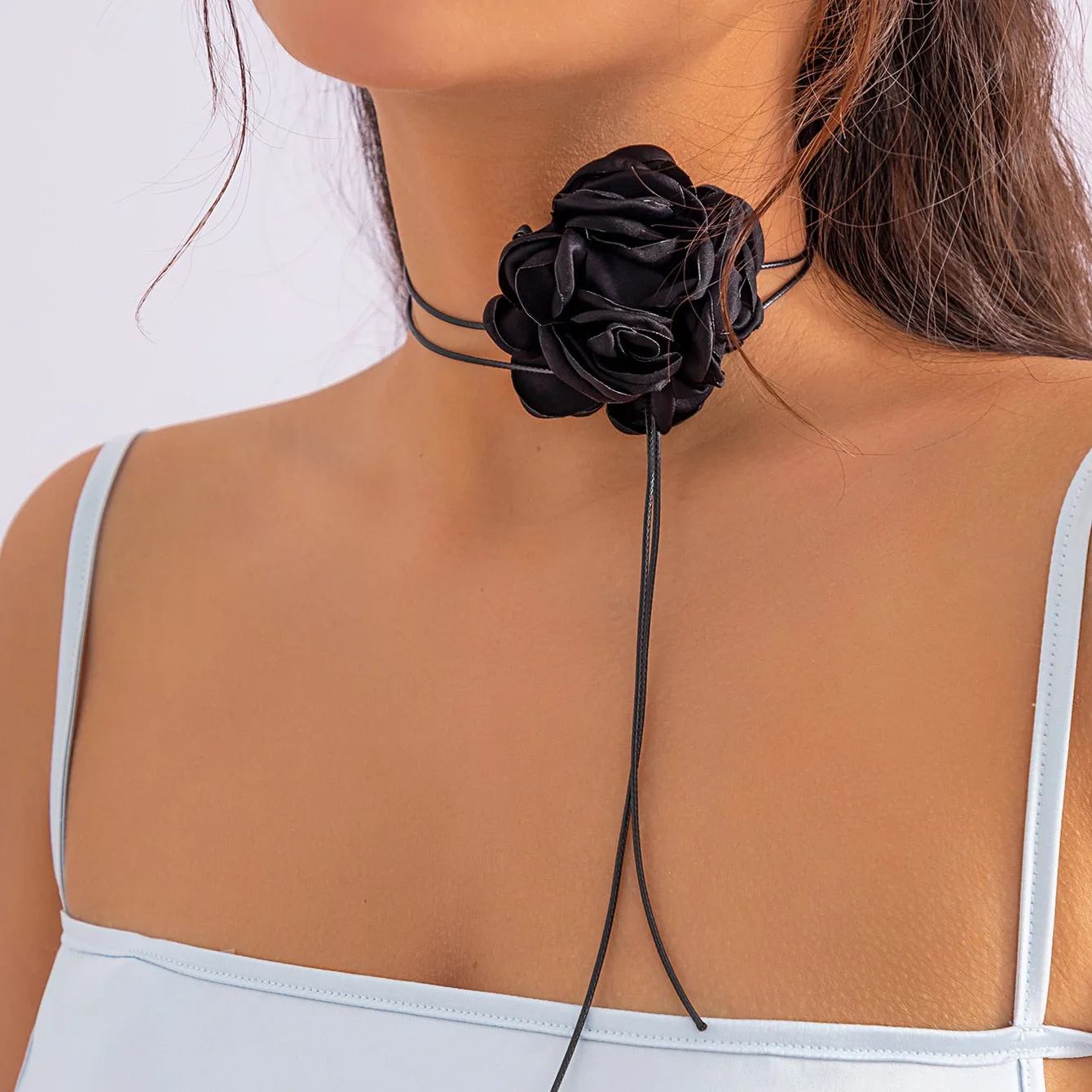 Purpdrank - Romantic Gothic Big Rose Flower Clavicle Chain Necklace for Women Ladies Korean Fashion Adjustable Rope Choker Y2K Accessories