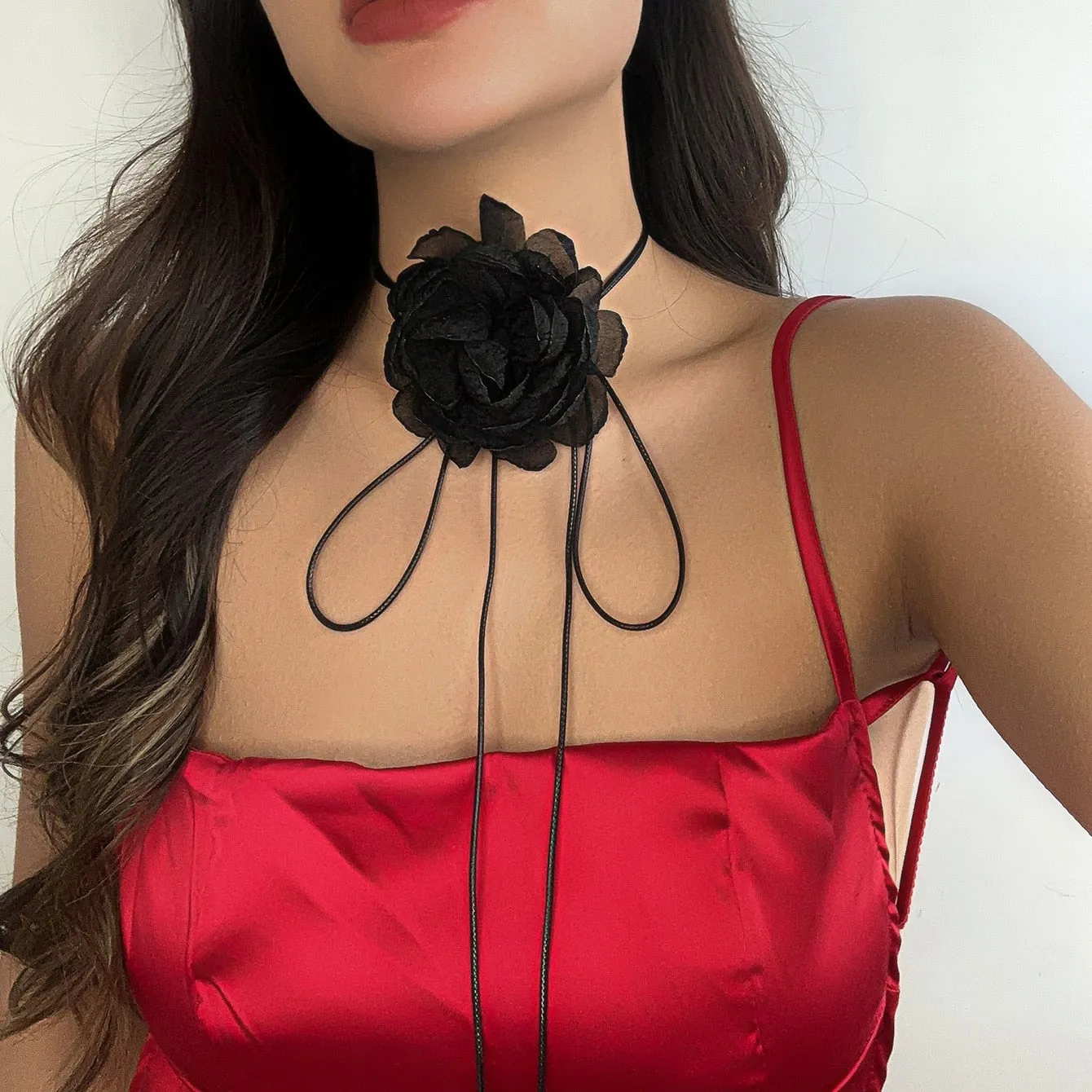 Purpdrank - Romantic Gothic Big Rose Flower Clavicle Chain Necklace for Women Ladies Korean Fashion Adjustable Rope Choker Y2K Accessories