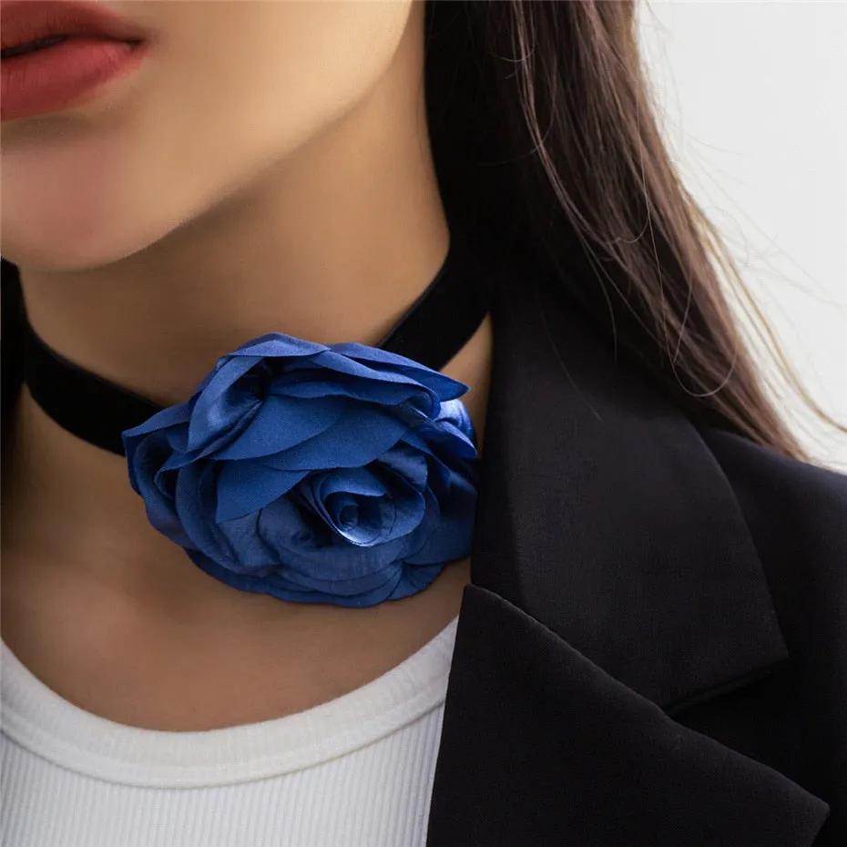 Purpdrank - Romantic Gothic Big Rose Flower Clavicle Chain Necklace for Women Ladies Korean Fashion Adjustable Rope Choker Y2K Accessories