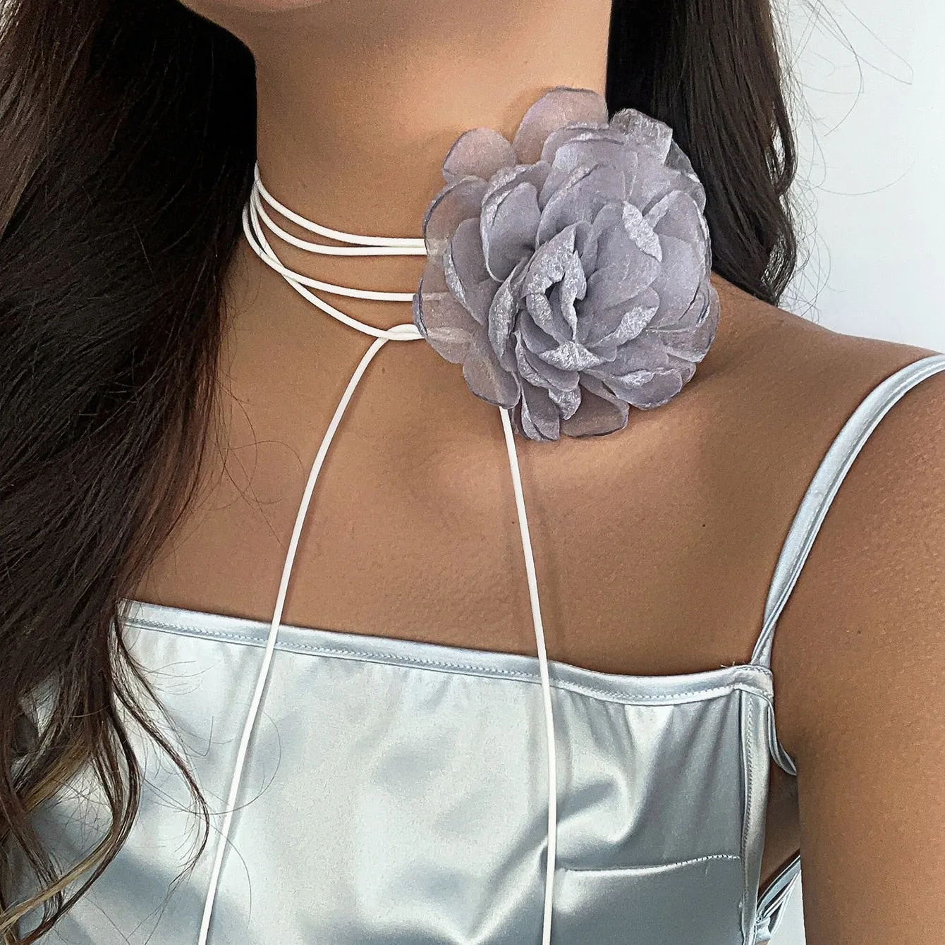 Purpdrank - Romantic Gothic Big Rose Flower Clavicle Chain Necklace for Women Ladies Korean Fashion Adjustable Rope Choker Y2K Accessories