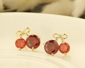 Red Cherry Crystal Stud Earrings