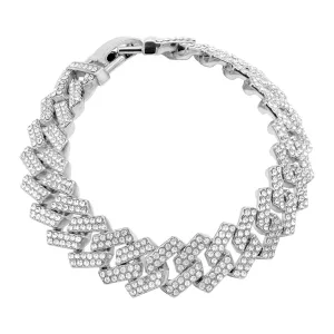 Rhodium Plated Edgy Cuban Crystal Chain Bracelet