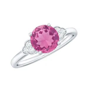 Round Pink Tourmaline Solitaire Engagement Ring with Diamond