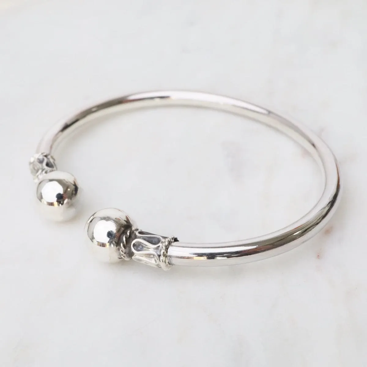 Round Tube with Ball Ends Sterling Silver Cuff