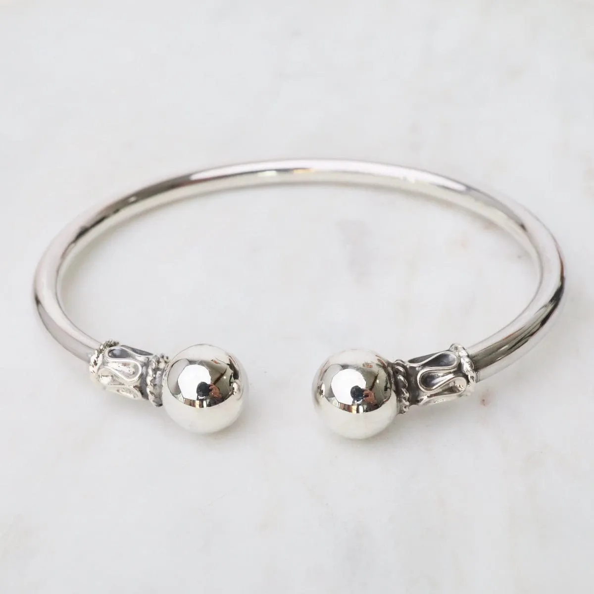 Round Tube with Ball Ends Sterling Silver Cuff