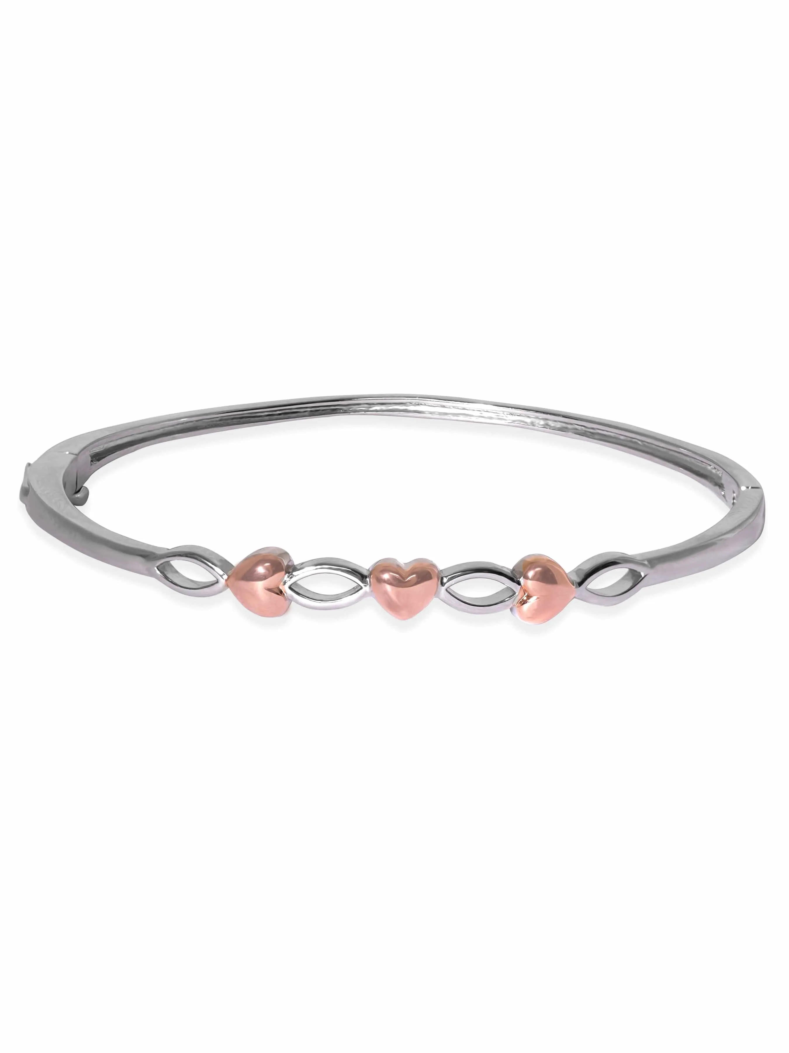 Rubans Silver Rhodium Plated 925 Sterling Silver & Rose Gold Heart Detail Minimal Bracelet