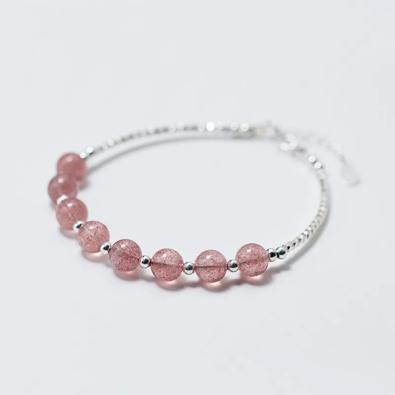 S925 Silver Bracelet Women Sweet Strawberry Crystal Bracelet