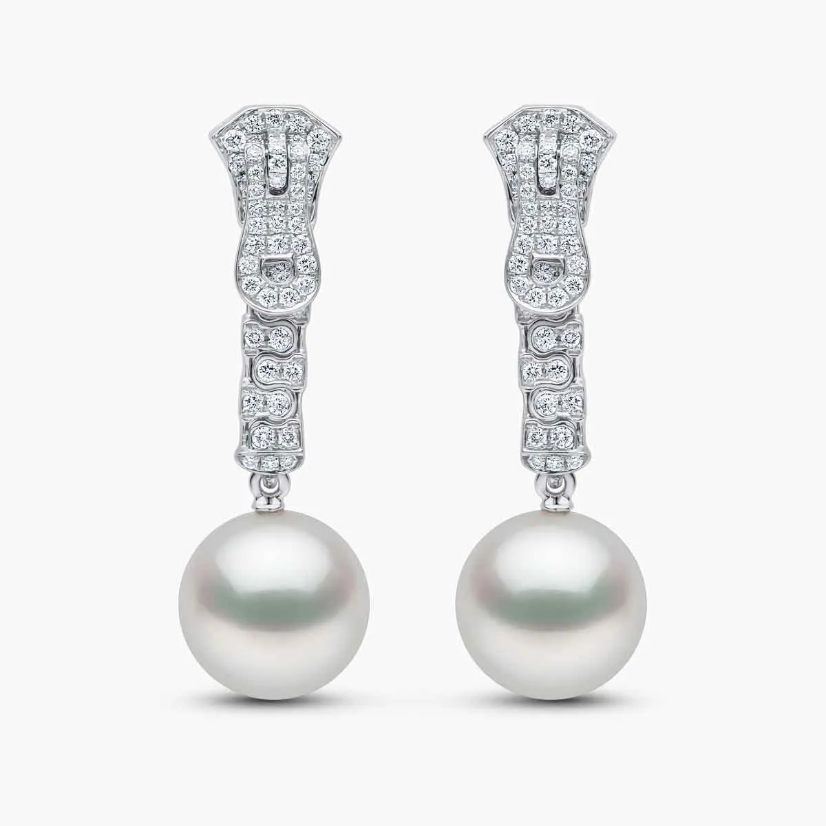 Selene 18K White Gold South Sea Pearl and Diamond Zip Earrings