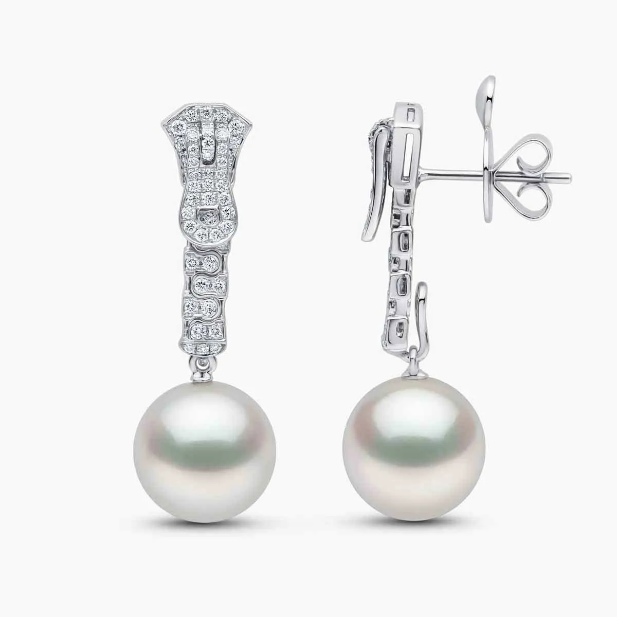 Selene 18K White Gold South Sea Pearl and Diamond Zip Earrings