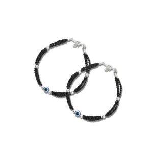 Silver Black Beads Bracelets(pair)