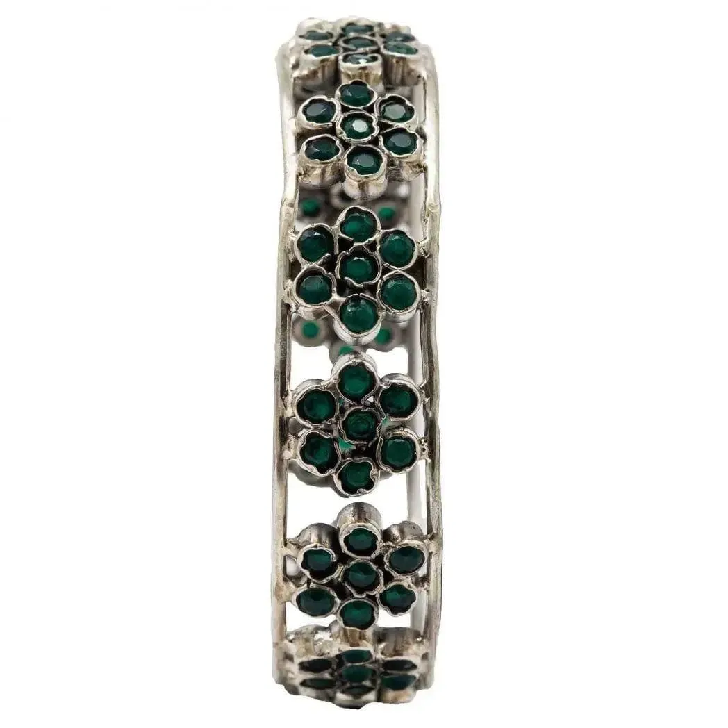 Silver Green Stone Bangle