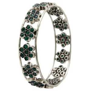 Silver Green Stone Bangle