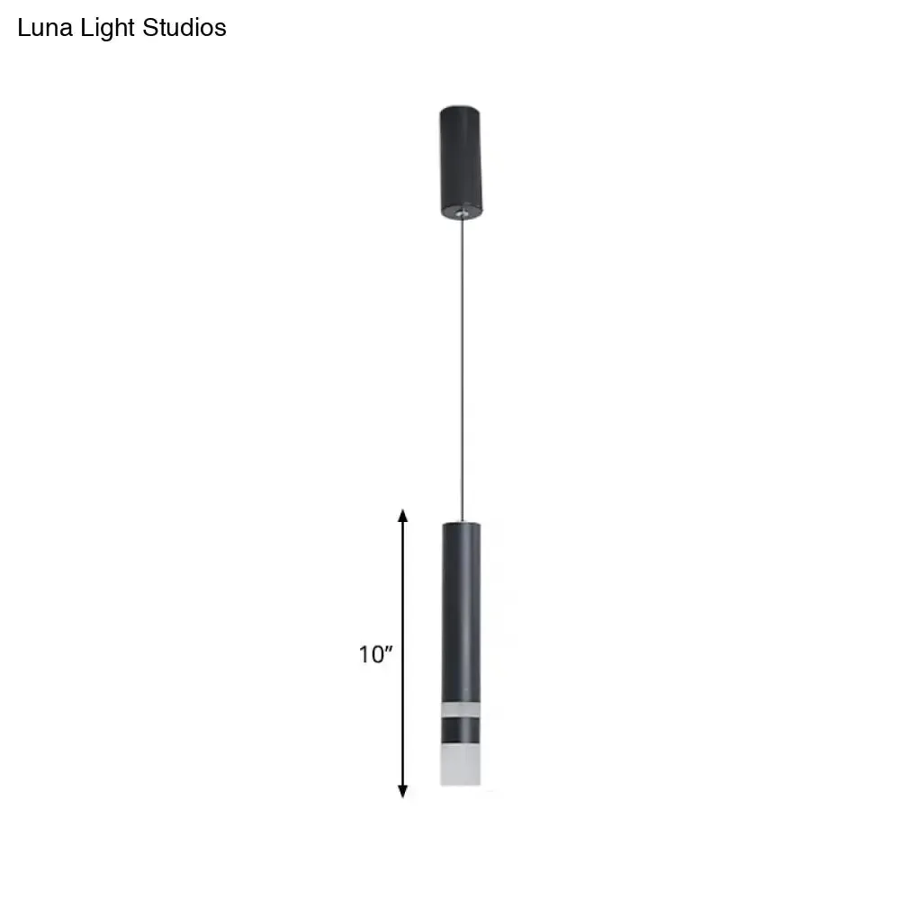 Simple Black Tube Pendant Light with Acrylic LED, Warm/White Light, 3 Size Options