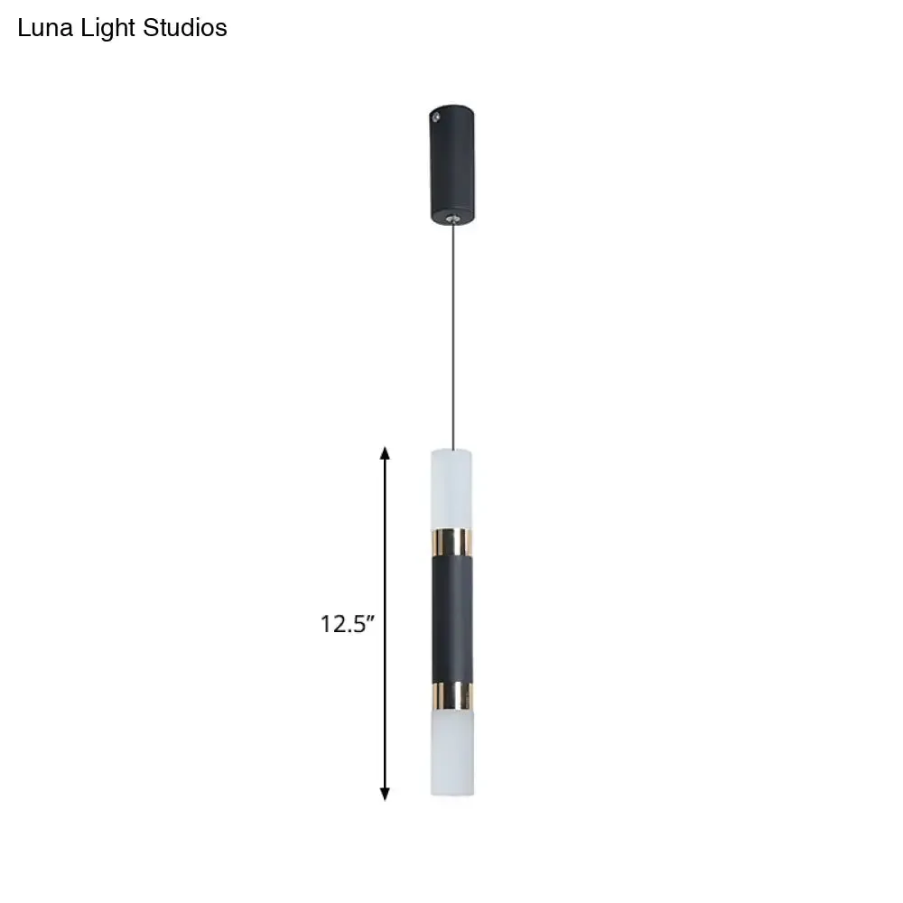 Simple Black Tube Pendant Light with Acrylic LED, Warm/White Light, 3 Size Options