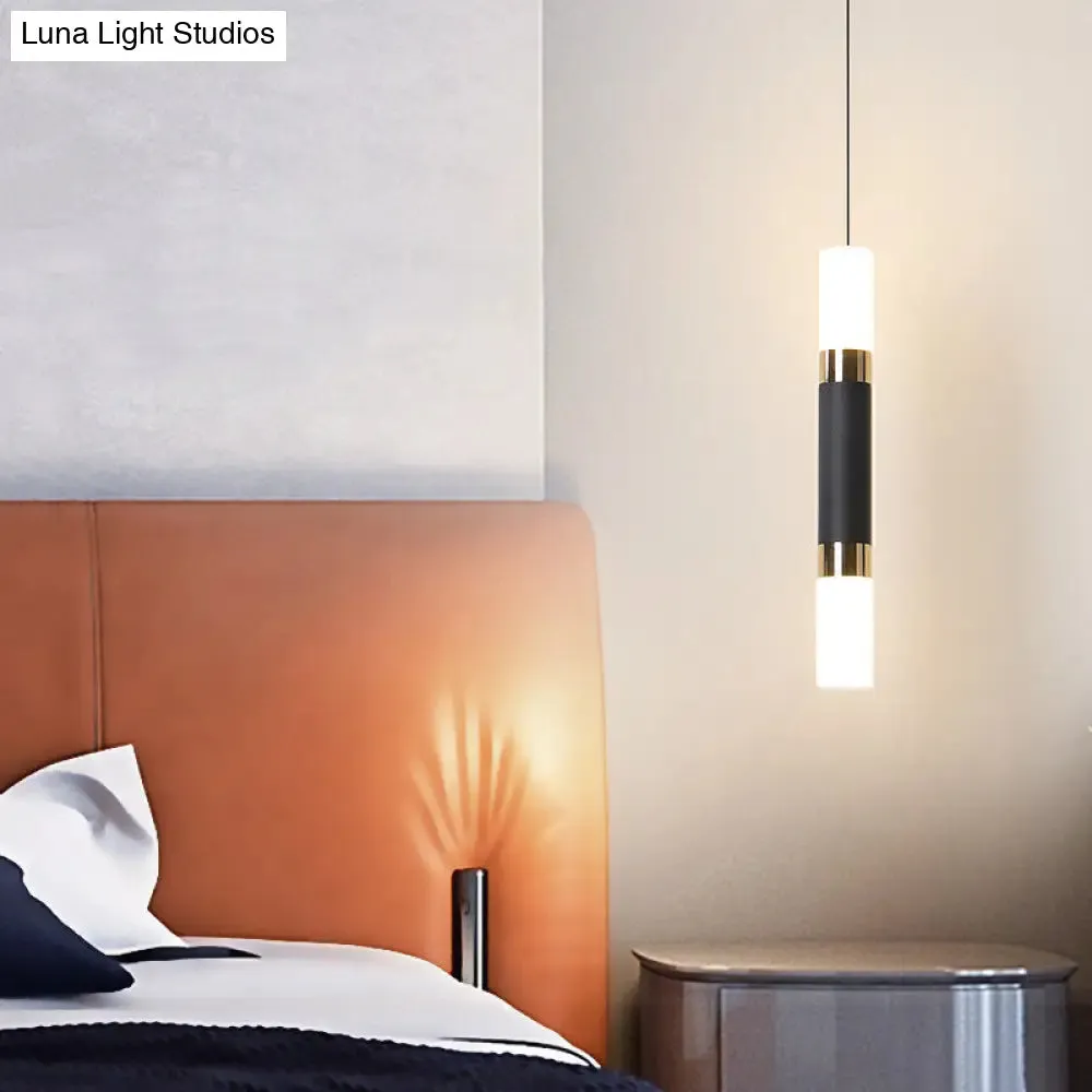 Simple Black Tube Pendant Light with Acrylic LED, Warm/White Light, 3 Size Options