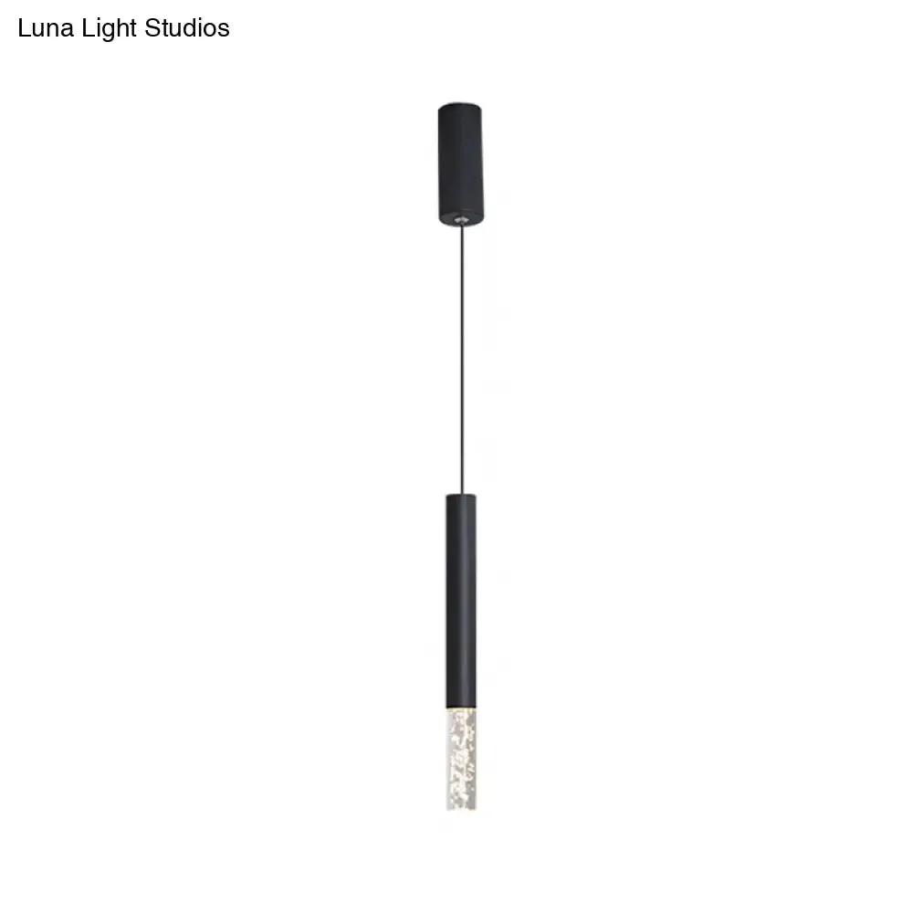 Simple Black Tube Pendant Light with Acrylic LED, Warm/White Light, 3 Size Options