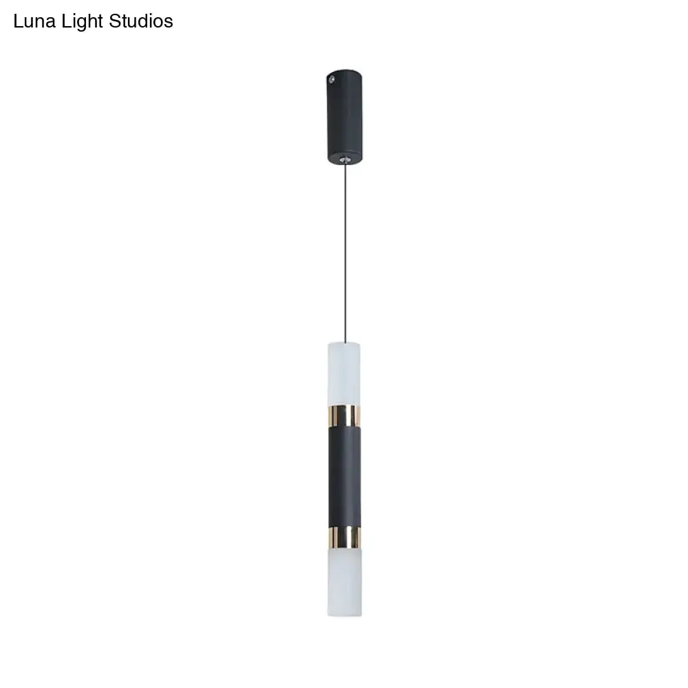 Simple Black Tube Pendant Light with Acrylic LED, Warm/White Light, 3 Size Options