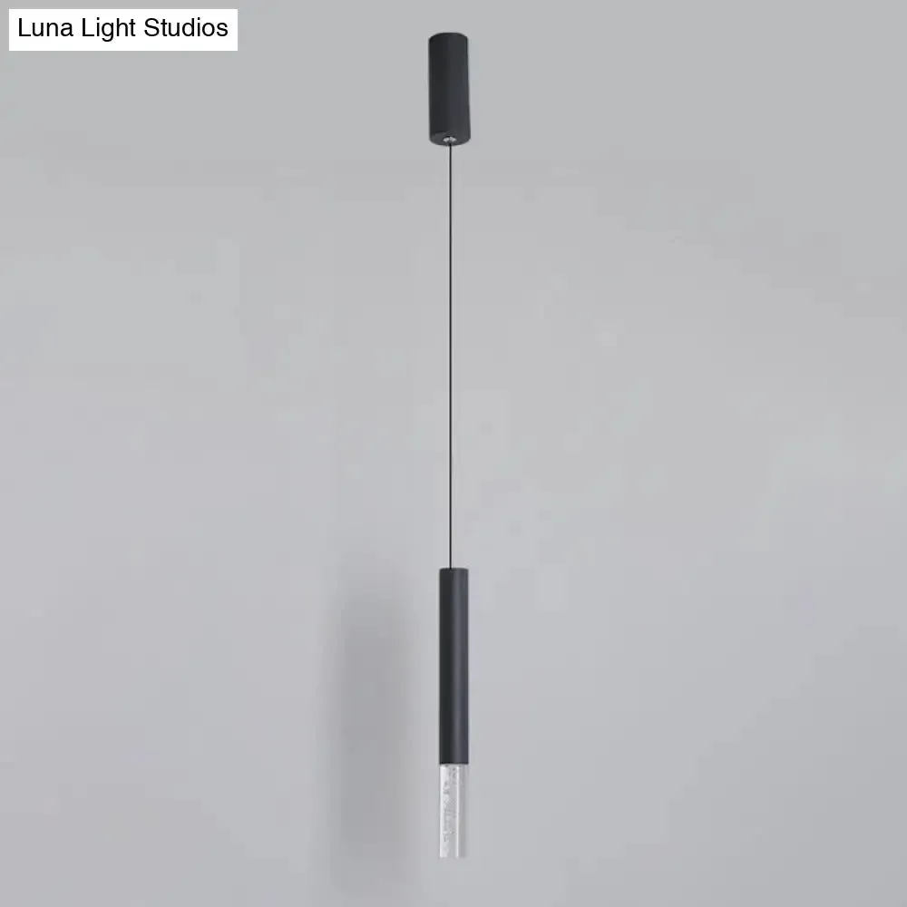 Simple Black Tube Pendant Light with Acrylic LED, Warm/White Light, 3 Size Options