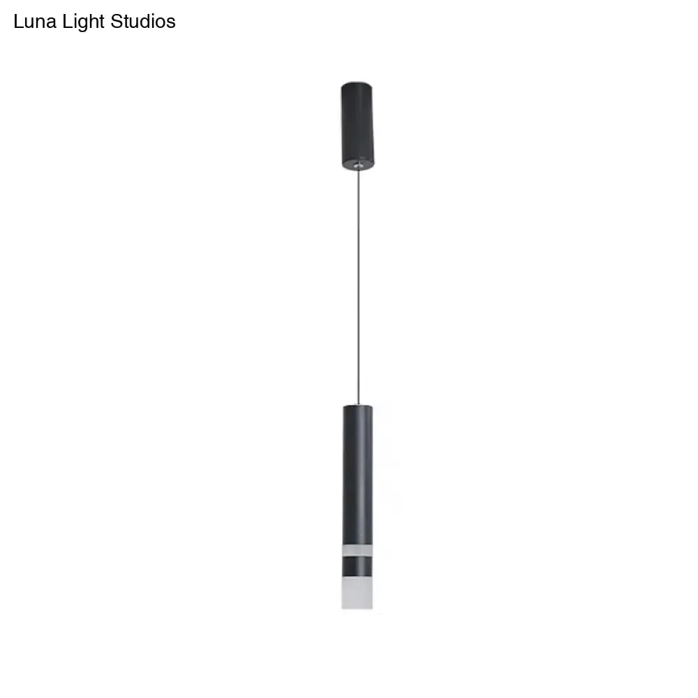 Simple Black Tube Pendant Light with Acrylic LED, Warm/White Light, 3 Size Options