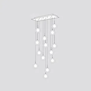 Sleek Spiral Stairs Suspension Light - Minimalist Bubbles Multi Pendant Fixture in Frosted White-Clear Glass