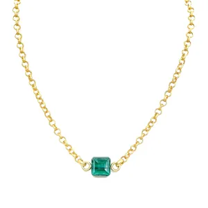 Square Emerald Green Crystal On Matte Gold Chain Necklace