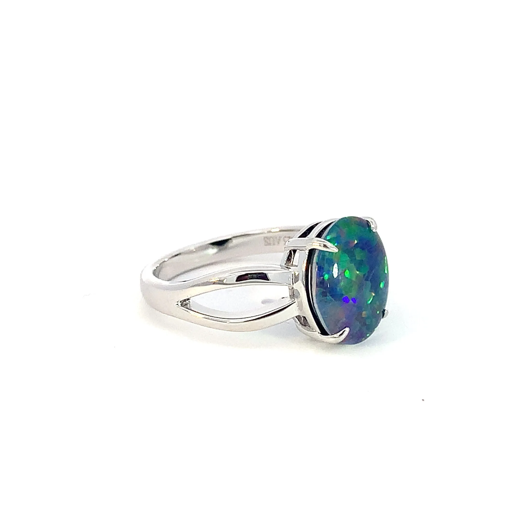 Sterling Silver 12x10mm Opal triplet ring open shoulder shank