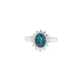 Sterling Silver 8x6mm Opal triplet cluster ring