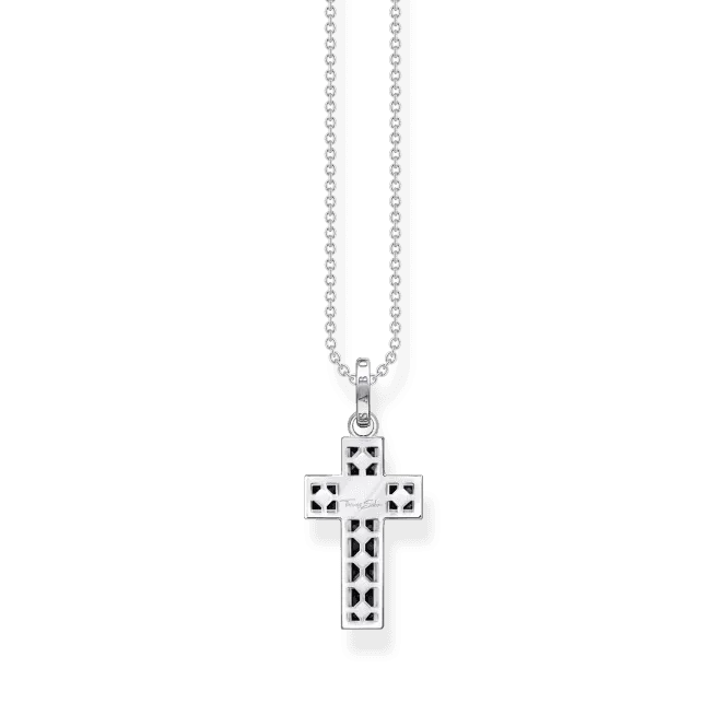 Sterling Silver Black Stones Cross Necklace KE2166-643-11