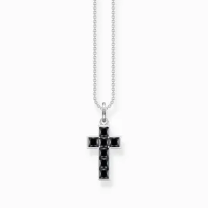 Sterling Silver Black Stones Cross Necklace KE2166-643-11