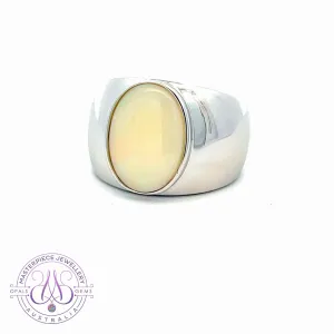 Sterling Silver broad White Opal solitaire ring