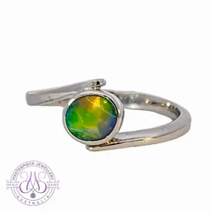 Sterling Silver cross over black opal ring solitaire